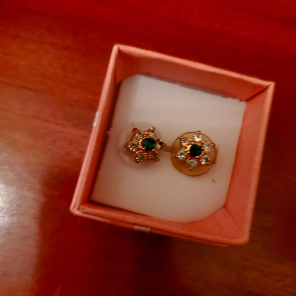 Emerald and CZ Earrings